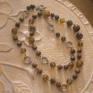 Vintage Monet glass tiger eye beaded necklace.